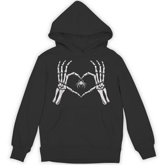 Skeleton Hand Heart Spider Halloween Gothic Love Vintage Hoodie - Thegiftio UK