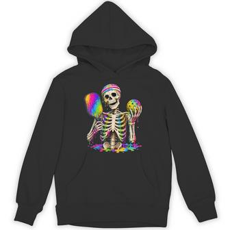 Skeleton Playing Pickleball Ice Cream Drip Halloween Men Hoodie - Thegiftio UK