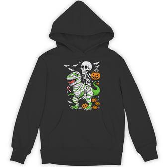 Skeleton Riding Mummy Dinosaur T Rex Halloween Boys Toddler Hoodie - Thegiftio UK