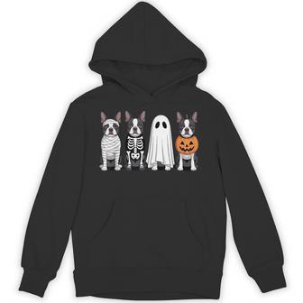 Spooky Ghost Boston Terrier Pumpkin Halloween Dog Skeleton Hoodie - Thegiftio UK