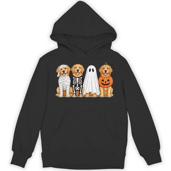 Spooky Ghost Golden Retriever Pumpkin Halloween Dog Skeleton Hoodie - Thegiftio UK