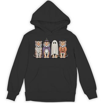 Spooky Ghost Tiger Pumpkin Halloween Skeleton Hoodie - Thegiftio UK