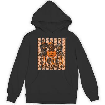 Striped Halloween Dachshund Spooky Wiener Dog Pumpkin Hoodie - Thegiftio UK