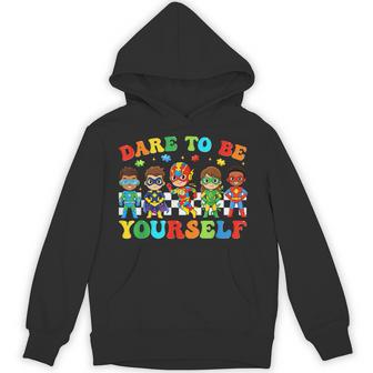 Superhero Dare To Be Yourself Autism Awareness Boys Kids Hoodie - Thegiftio UK