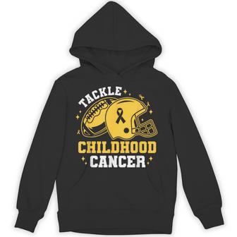 Tackle Childhood Cancer Awareness Football Gold Ribbon Kids Hoodie - Thegiftio UK