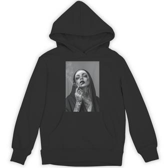Tattooed Nun Smokes Cigarette Rebbelin Christ Jesus Hoodie - Thegiftio UK