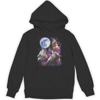 Three Wolves Howling At The Moon Wild Animal Wolf Hoodie - Thegiftio UK