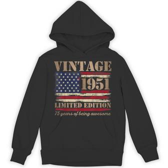 Vintage 1951 Usa Flag Bold Text 75Th Birthday 75 Years Old Hoodie - Thegiftio UK