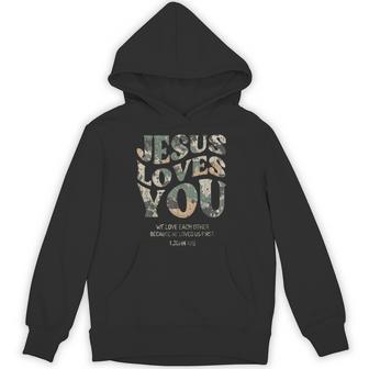 Vintage Camo Jesus Loves You Camouflage Natural Hoodie - Monsterry