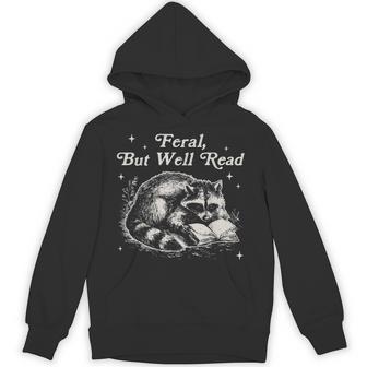 Vintage Feral But Well Read Raccoon Reading Book Lover Hoodie - Thegiftio UK