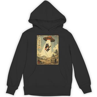 Vintage Japanese Cat Playing Guitar Ufo Abduction Hoodie - Thegiftio UK