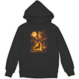Vintage Moonlight Animal Raccoon Howling At The Moon Hoodie - Thegiftio UK