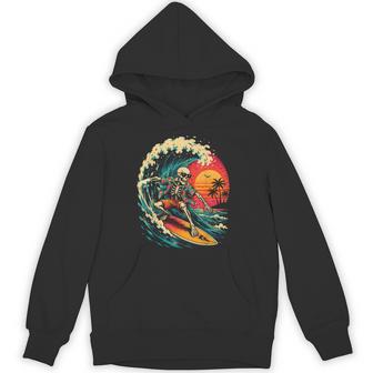 Vintage Surfing Skeleton Halloween Surfboard For Boys Hoodie - Thegiftio UK
