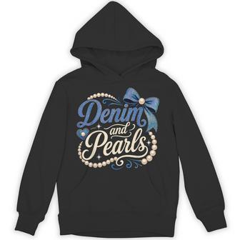 Western Denim And Pearls Coquette Bow Hoodie - Thegiftio UK
