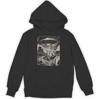 Wide Eyed Cat Under A Flying Saucer Desert Hoodie - Thegiftio UK