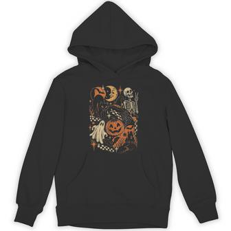 Y2k Spooky Black Cat Ghost Skeleton Pumpkin Witch Halloween Hoodie - Thegiftio UK