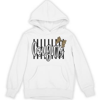 Cougars Mascot Leopard Print Bow Game Day School Spirit Hoodie - Thegiftio UK