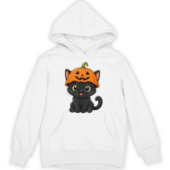 Cute Black Cat Halloween Pumpkin Hat Kids Hoodie - Thegiftio UK