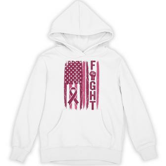 Fight Breast Cancer Pink Ribbon Usa Flag Fist Hoodie - Thegiftio UK