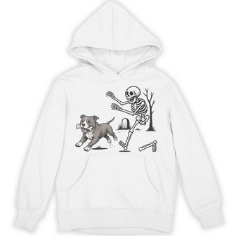Skeleton Chasing Pitbull Halloween Dog Spooky Season Hoodie - Thegiftio UK