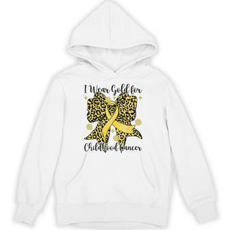 Leopard Bow I Wear Gold For Childhood Cancer Awareness Hoodie - Thegiftio UK