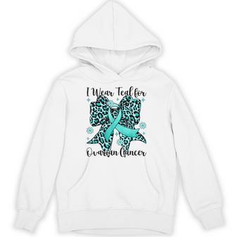 Leopard Bow I Wear Teal For Ovarian Cancer Awareness Hoodie - Thegiftio UK
