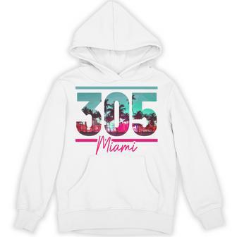 Miami 305 Area Code Florida Vintage Palm Trees Pride Retro Comfort Colors Crop Top Hoodie - Thegiftio UK
