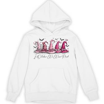 In October We Wear Pink Witch Hat Breast Cancer Halloween Hoodie - Thegiftio UK