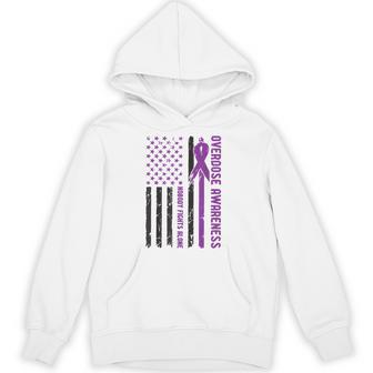 Overdose Awareness Usa Flag Purple Ribbon Drug Addiction Hoodie - Thegiftio UK