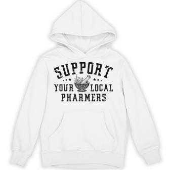 Pharmacology Lovers Support Your Local Pharmers Cute Pharmacy Tech Pharmer -Adults Grey Short Sleeve Classic Fit Crew Neck Hoodie - Thegiftio UK