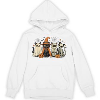 Retro Black Cat Witch Halloween Spooky Pumpkin Cat Lover Hoodie - Thegiftio UK