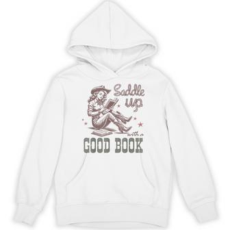 Retro Cowgirl Reading Saddle Up With A Good Book Western Hoodie - Thegiftio UK