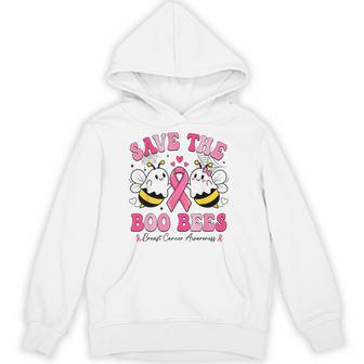 Save The Boo Bees Breast Cancer Halloween Ghost Pink Ribbon Hoodie - Thegiftio UK