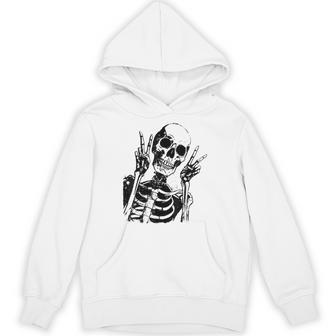 Skeleton Peace Sign Skull Halloween Party Hoodie - Thegiftio UK