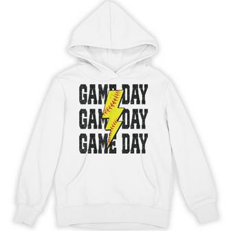 Softball Game Day Distressed Bolt Lightning Softball Hoodie - Thegiftio UK