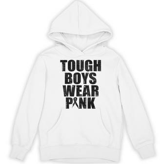 Tough Boys Wear Pink Ribbon Breast Cancer Awareness Boy Men Hoodie - Thegiftio UK