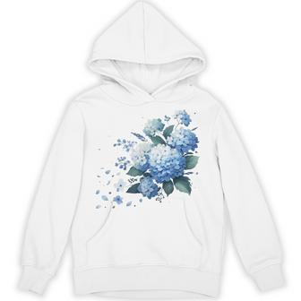 Watercolor Blue Hydrangeas Hoodie - Thegiftio UK
