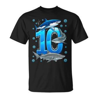 10Th Birthday Boys Shark 10 Years Old Ocean Shark B-Day T-Shirt - Monsterry