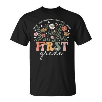 1St Grade Teacher Wildflower Floral Back To School Women T-Shirt | Seseable UK