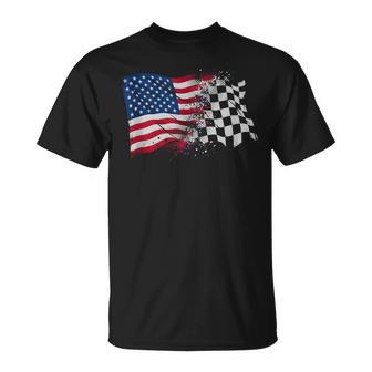 4Th Of July Checkered Usa American Flag Car Racing Track T-Shirt - Thegiftio UK