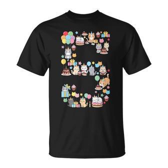 5 Years Old Kids Girls 5Th Birthday Party Cute Kawaii Cat T-Shirt - Thegiftio UK