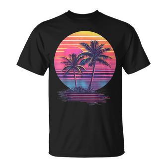 80S Retro Palmeras Puesta Deol Hombre Camiseta unisex - Regaloses