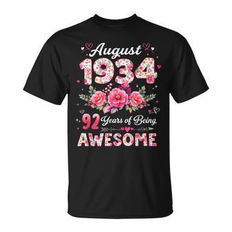 92歳 1934年8月 花柄 92歳 誕生日 男性 女性 Tシャツ - Kawaiitshirt