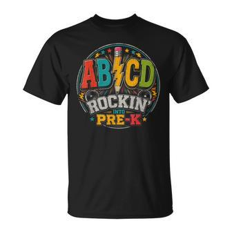 Abcd Rockin Into Pre-K Pencil Teachers Rock Students Boys T-Shirt - Thegiftio UK