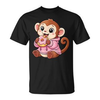 Anime Monkey Kawaii Con Gráfico De Monos Comiendo Rosquillas Camiseta unisex - Regaloses