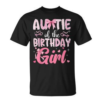 Auntie Of The Birthday Girl Pink Coquette Bow Family T-Shirt | Seseable UK