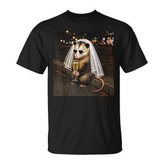 Bachelorette Possum Drinking Wine Feral Bride Newly Engaged T-Shirt | Seseable UK