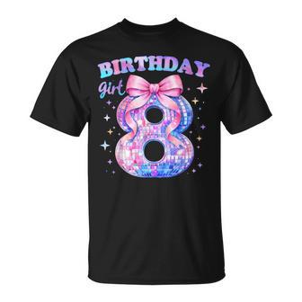 Birthday Girl 8 Year Old Disco Theme Party 8Th Bday Bow Kids T-Shirt | Seseable UK