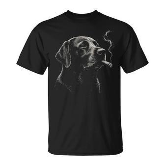 Black Labrador Retriever Smoking Cigar Dog Lover T-Shirt | Seseable UK