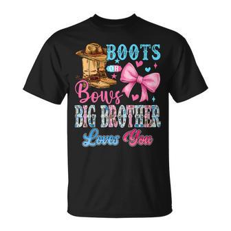 Boots Or Bows Big Brother Loves You Gender Reveal Family T-Shirt | Seseable UK